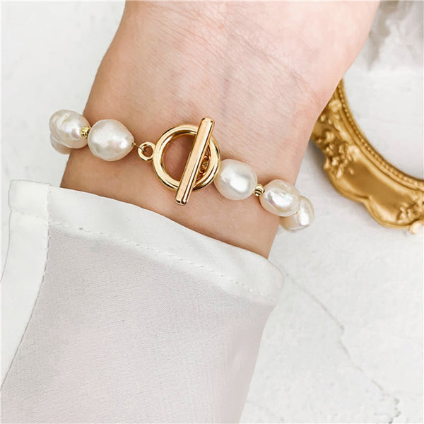 Bracelet Perles Baroques & Fermoir OT Doré — Romantique Chic
