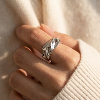 Bague Sculptée Ouverte — Or & Argent | Design Liquide Ajustable