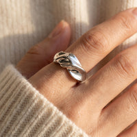 Bague Sculptée Ouverte — Or & Argent | Design Liquide Ajustable