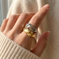 Bague Sculptée Ouverte — Or & Argent | Design Liquide Ajustable