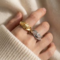 Bague Sculptée Ouverte — Or & Argent | Design Liquide Ajustable