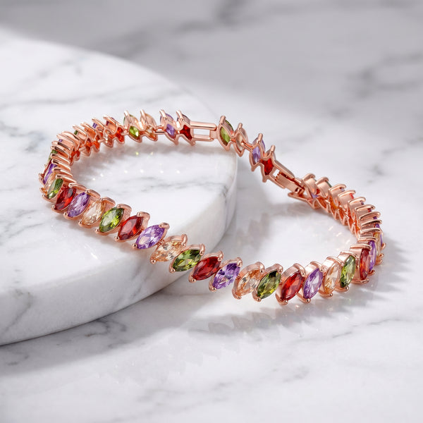 Bracelet Zircon Multicolore — Or Rose & Cristal | Finition Bicolore Luxe