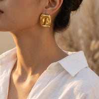 Boucles d'Oreilles Carrées Statement — Plaqué Or 18K & Argent