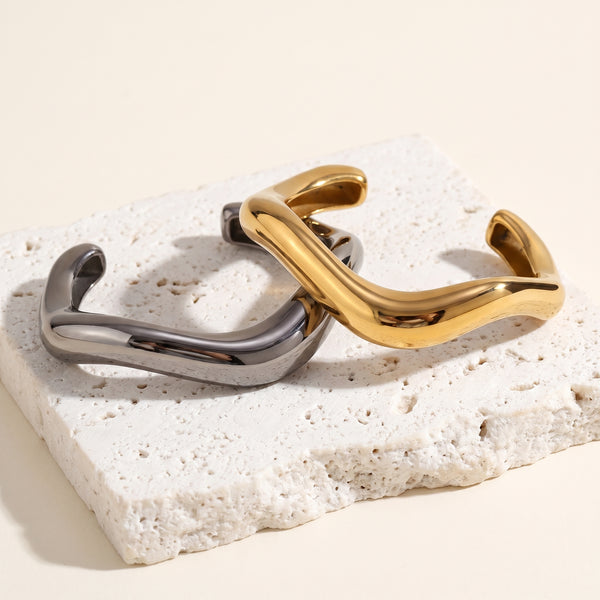 Manchette Vague Texturée — Or & Acier Brossé | Design Fluide