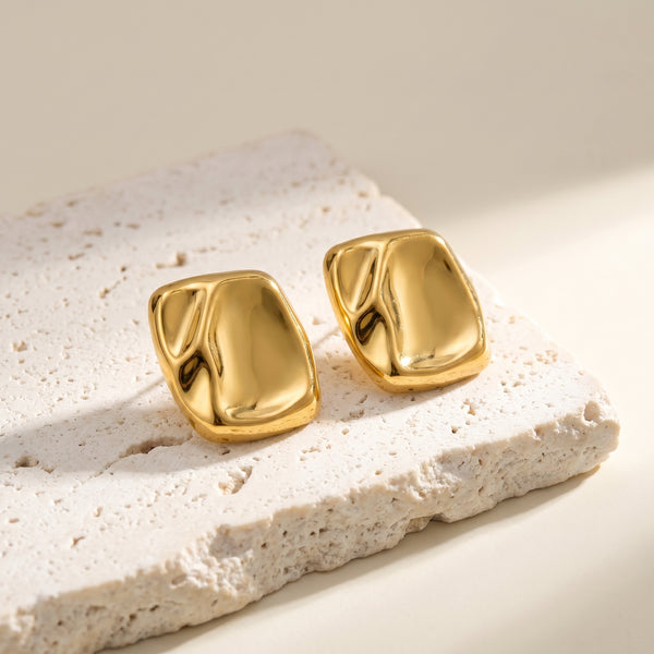 Boucles d'Oreilles Carrées Statement — Plaqué Or 18K & Argent