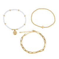 Bracelet Multi-Rangs Perles & Charm Cœur Doré — Style Romantique